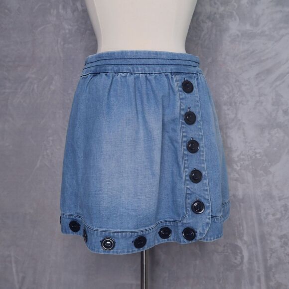 ANTHROPOLOGIE TRACY REESE Denim Mini Skirt Size 27 Large Buttons Chambray - Picture 1 of 7